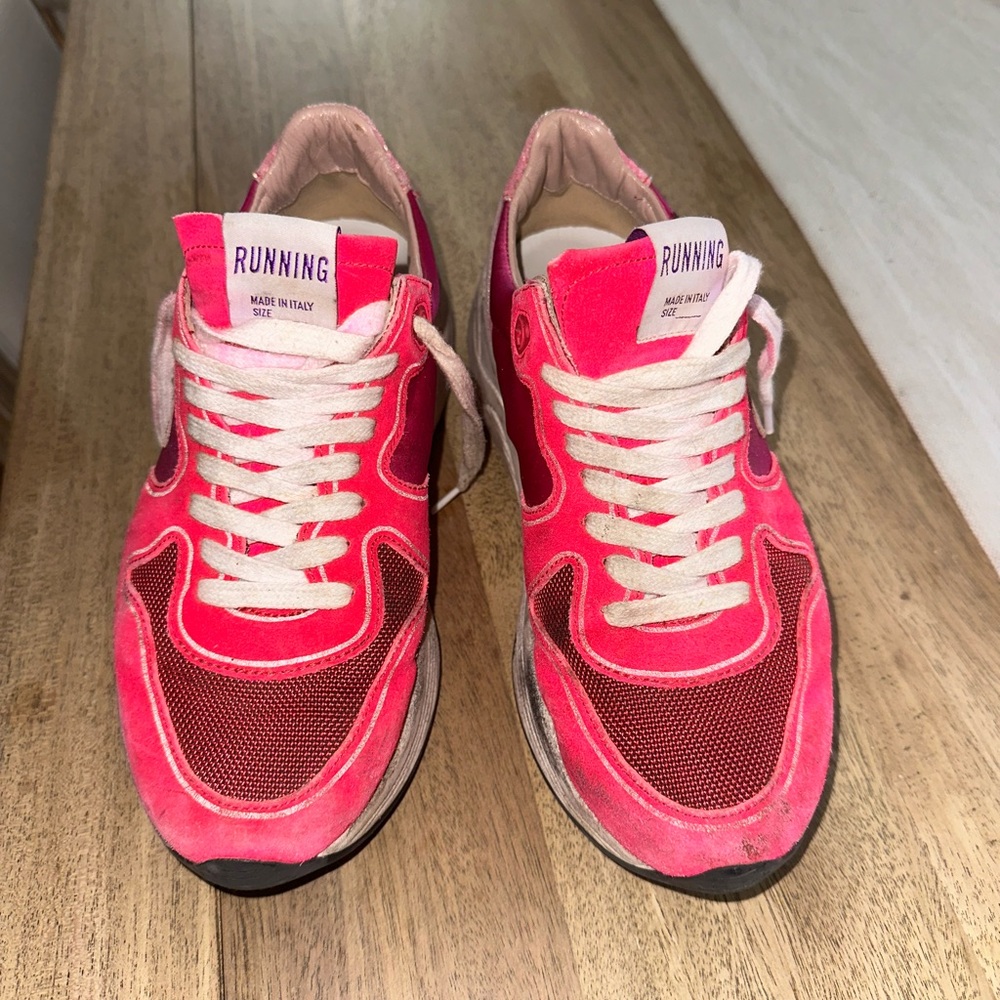 Hot pink sparkly Golden Goose runners